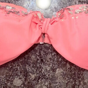 Victoria's Secret Sequin Bandeau Bikini Top Coral Padded Underwire M Women